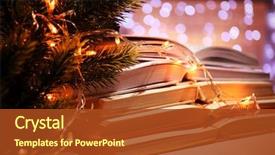  Presentation with open book - Beautiful theme featuring pile of open books coniferous backdrop and a tawny brown colored foreground