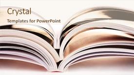  Presentation with magazines - Cool new PPT theme with pile of open magazines isolated on white background backdrop and a lemonade colored foreground