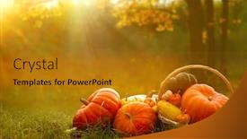  Presentation with thanksgiving - Slides enhanced with pile-of-orange-pumpkins background and a gold colored foreground