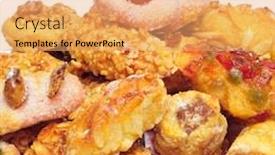  Presentation with pastries - PPT theme with pile-of-panellets-typical-pastries background and a yellow colored foreground