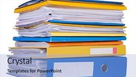  Presentation with files - Audience pleasing PPT theme consisting of pile of papers and files backdrop and a light blue colored foreground