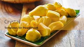  Presentation with jackfruit - Audience pleasing slides consisting of pile-of-peeled-jackfruit backdrop and a gold colored foreground