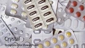  Presentation with packs - Theme enhanced with pile of pills in blister background and a  colored foreground