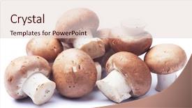  Presentation with mushroom - Colorful presentation design enhanced with pile of portabello mushrooms isolated backdrop and a lemonade colored foreground