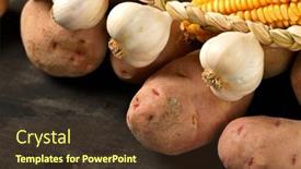  Presentation with corn cobs - PPT theme with pile-of-potatoes-corn-cobs background and a tawny brown colored foreground