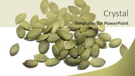  Presentation with seed - Presentation theme with pile of pumpkin seed isolated on white background background and a yellow colored foreground