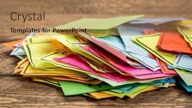  Presentation with sticky notes - Slide deck featuring pile-of-reminder-sticky-notes background and a  colored foreground