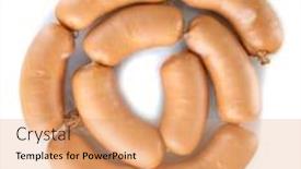  Presentation with sausages - Slide set having pile of sausages isolated on white background and a coral colored foreground