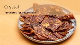  Presentation with pile - Presentation enhanced with pile-of-sliced-crispy-pork background and a yellow colored foreground