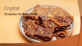  Presentation with pile - Presentation design having pile-of-sliced-crispy-pork background and a yellow colored foreground