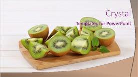  Presentation with kiwi - Slides enhanced with pile of sliced kiwi on wooden cutting board background and a sky blue colored foreground
