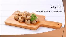  Presentation with cutting board - PPT theme with pile of soy meat cubes background and a  colored foreground