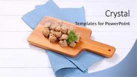  Presentation with soy - Cool new slide deck with pile of soy meat cubes backdrop and a sky blue colored foreground