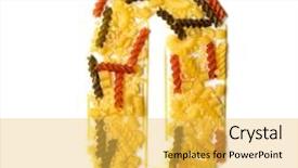  Presentation with spaghetti - Presentation design with pasta food lettering food letters - pile of spaghetti forming background and a yellow colored foreground