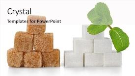  Presentation with sugar cubes - PPT theme with pile of sugar cubes and stevia isolated on white background background and a white colored foreground