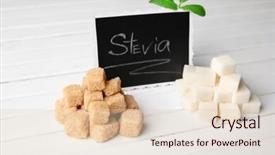  Presentation with sugar cubes - Cool new PPT theme with stevia on white wooden background backdrop and a lemonade colored foreground