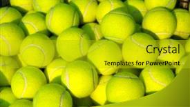  Presentation with tennis ball in the corner - Amazing slide deck having pile of tennis balls backdrop and a gold colored foreground