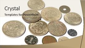  Presentation with china - Colorful PPT theme enhanced with pile of the china coin backdrop and a  colored foreground