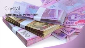  Presentation with pile - Cool new slide deck with pile-of-ukrainian-money-isolated backdrop and a light blue colored foreground