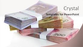 Presentation with pile - Slide deck enhanced with pile-of-ukrainian-money-isolated background and a white colored foreground