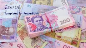  Presentation with pile - Cool new slide deck with pile-of-ukrainian-money backdrop and a sky blue colored foreground