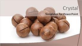  Presentation with macadamia nuts - Beautiful theme featuring pile-of-unshelled-macadamia-nuts backdrop and a soft green colored foreground