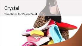  Presentation with shoes - Presentation theme consisting of pile of various female shoes background and a white colored foreground