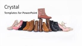  Presentation with female empowerment - Theme having pile of various female shoes background and a white colored foreground