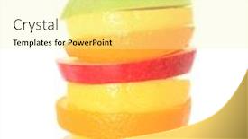  Presentation with fruit - Presentation design featuring pile-of-various-fruit-slices background and a blonde colored foreground