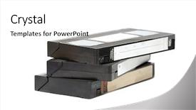  Presentation with video templstes gor cpr - Presentation theme featuring pile of vhs video cassettes background and a white colored foreground