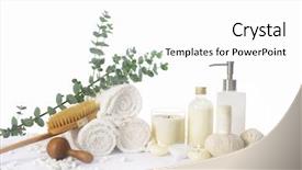  Presentation with eucalyptus leaves - Colorful presentation enhanced with pile of white stone backdrop and a white colored foreground