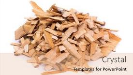  Presentation with wood chips - Beautiful slide deck featuring pile-of-wood-chips-isolated backdrop and a coral colored foreground
