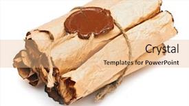  Presentation with ancient scroll paper - Amazing theme having pile old paper scrolls backdrop and a coral colored foreground