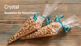  Presentation with groundnut roasted peanuts peanut oil - Slide set with pile salted and marinated peanuts background and a coral colored foreground