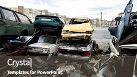  Presentation with cars - Presentation having piled crushed cars on salvage background and a dark gray colored foreground