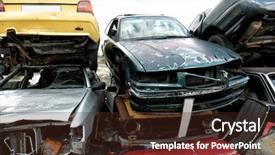  Presentation with gm cars - PPT theme enhanced with piled crushed cars on salvage background and a wine colored foreground