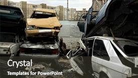  Presentation with muscle cars - Amazing slides having piled crushed cars on salvage backdrop and a tawny brown colored foreground