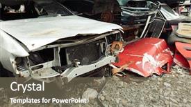  Presentation with cars wash - Presentation theme enhanced with piled crushed cars on salvage background and a gray colored foreground