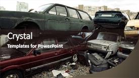  Presentation with cars wash - Amazing slides having piled crushed cars on salvage backdrop and a wine colored foreground