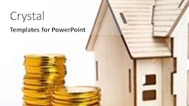  Presentation with high quality - PPT theme featuring piles-coins-near-small-house background and a  colored foreground