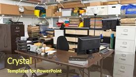  Presentation with messy - Amazing slide deck having piles of files and storage backdrop and a tawny brown colored foreground