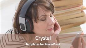  Presentation with audiobook - Audience pleasing slide deck consisting of piles of paper books backdrop and a coral colored foreground