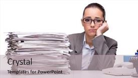  Presentation with piles - Audience pleasing theme consisting of piles of paper on white backdrop and a  colored foreground