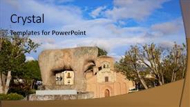  Presentation with ancient hinduism god sculpture - PPT layouts featuring pilgrim - salamanca iberian verraco stone sculpture background and a light blue colored foreground