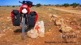  Presentation with pilgrim - Presentation theme having pilgrim bike and templarios cross background and a coral colored foreground