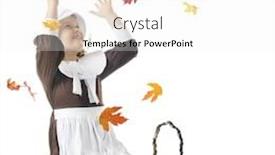  Presentation with pilgrim - Beautiful theme featuring pilgrim girl delightedly attempting to catch colorful falling leaves on a white background backdrop and a white colored foreground