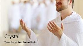  Presentation with muslim - Theme enhanced with pilgrimage - muslim wearing ihram clothes background and a mint green colored foreground