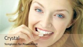  Presentation with female - Audience pleasing presentation theme consisting of pill and looking at camera backdrop and a coral colored foreground