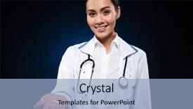  Presentation with lady - Audience pleasing slide deck consisting of pill and smiling to camera backdrop and a light blue colored foreground