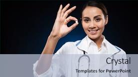  Presentation with lady - PPT theme with pill and smiling to camera background and a light blue colored foreground